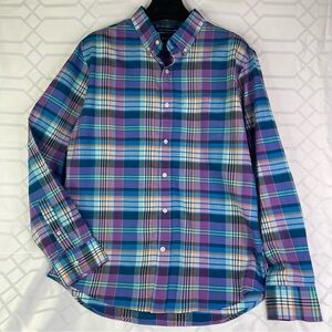 Old Navy Blue and Purple Casual Button Down Shirt Long Sleeve 100% Cotton Size L